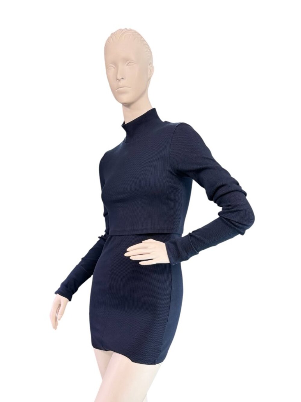 Prairie Underground Navy Blue Ribbed Mini Dress Turtleneck Organic Cotton XS